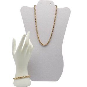 Heavy 1980s Gold Rope Chain Necklace Bracelet Set With Clasp Closure